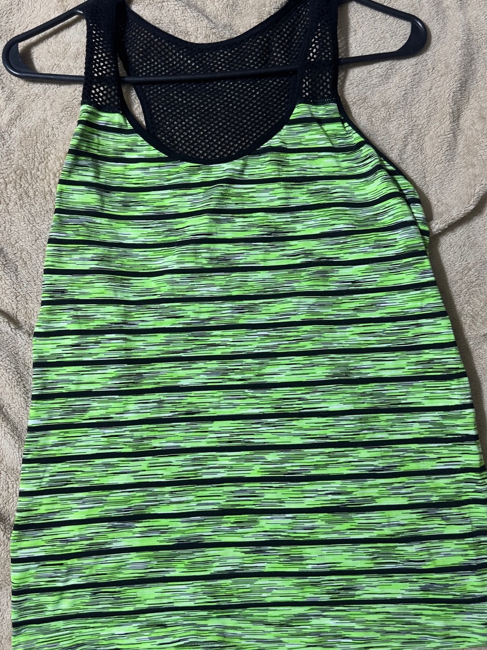 Green & Black Striped Athletic One-Piece Tank.